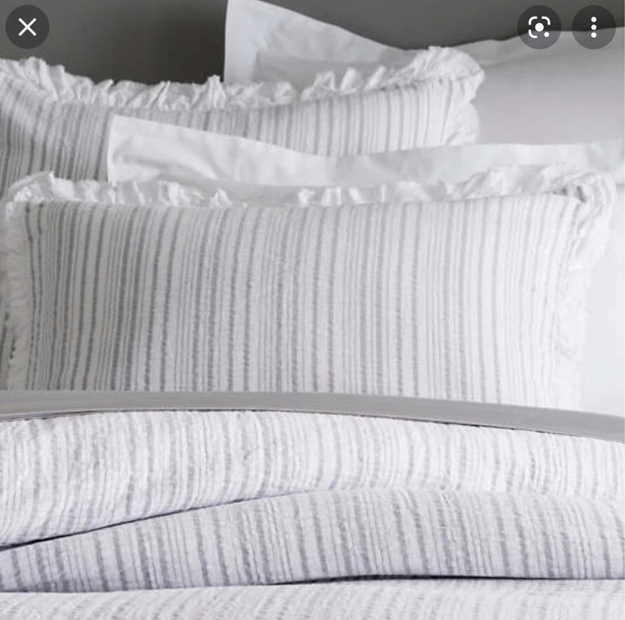 Annie Selke PINE CONO HILL Euro Almohada Falsa Gris Blanco Rayas CINTIA Matelasse Foto 2 de 4