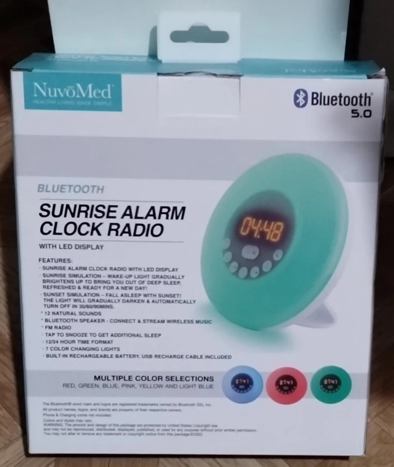 NuvoMed Sunrise Alarm Clock Radio Bluetooth 5.0 Color Changing Nature Sounds New - Image 2 of 4