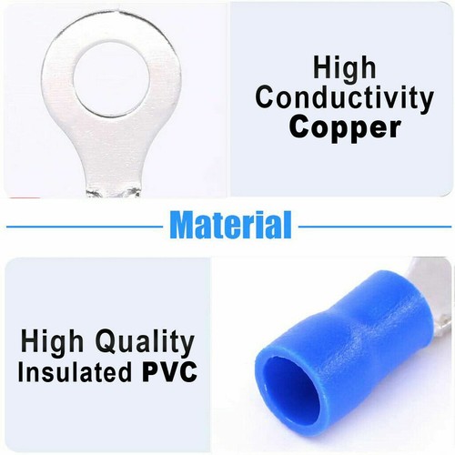 200/100PCS Ring Terminal Blue 16-14 GA AWG Gauge 5/16" Crimp Wire Connectors - Picture 3 of 8