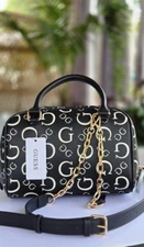 Guess Barrel Crossbody Satchel Black Logo Gold Hardware NWT Handbag Trendy SALE!