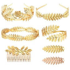 7pcs Goddess Leaf Headband, Greek Goddess Bridal Hairband, Laurel Leaves Crow...