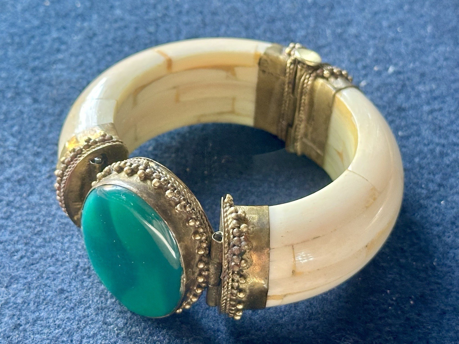 Handcrafted Bone Bangle Bracelet Brass Detail Gre… - image 1