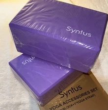 Syntus Yoga Block and Strap Set, 2 Soft Non-Slip Blocks Purple 