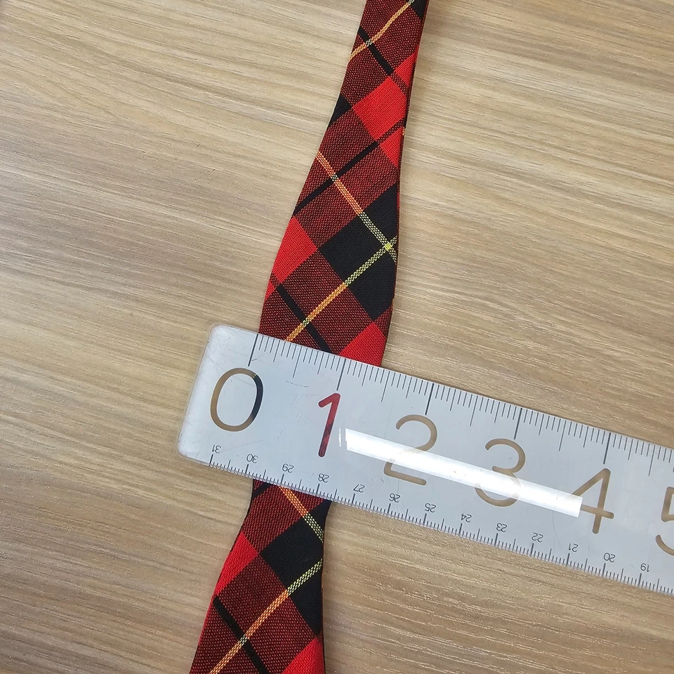 VINTAGE 50s Lumberjack Wool Self Bow Tie Mens Red Black Plaid Tartan Holiday Ivy - Image 3 of 4