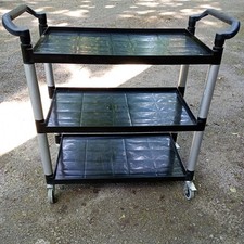 3-Tier Heavy Duty Plastic Service Trolley 204 kg Capacity Utility Cart Black