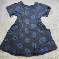 Gudrun Sjoden Blue Floral Ikat Print Linen Blend Midi Dress Size S