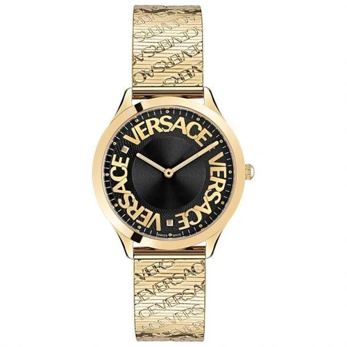 Orologio Versace Logo Halo Quadrante Nero Bracciale Tono Oro 38mm VE2O00522
