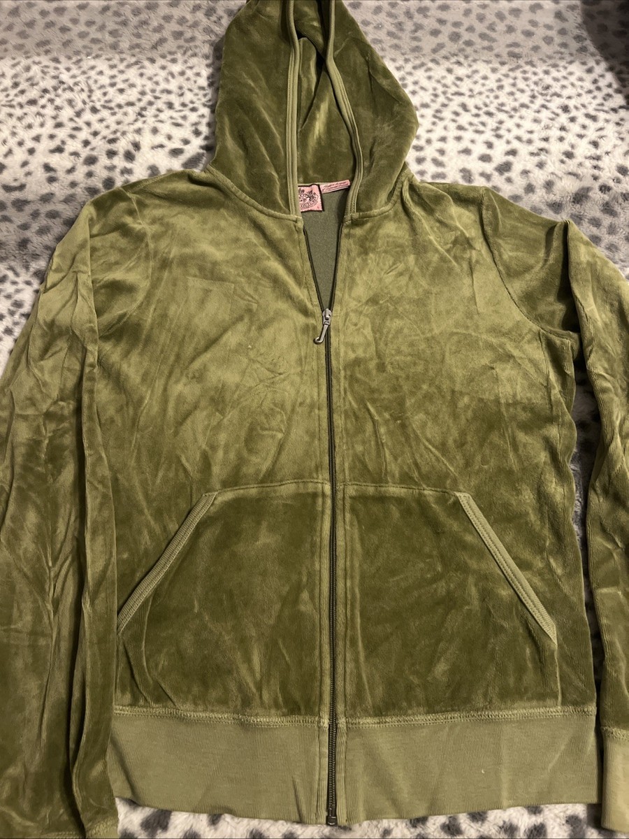 Vintage Juicy Couture Olive Green Velour Track Jacket Sz. L Full