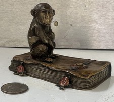 Antique Franz Bergman Vienna Bronze Monkey on Ledger Book – Signed GESCH B
