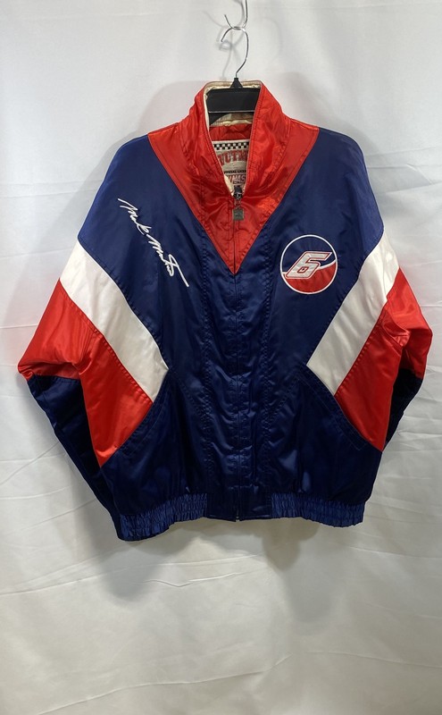 Vintage 90s Nutmeg NASCAR Mark Martin #6 Blue Red Quilted Racing Jacket Mens Sz