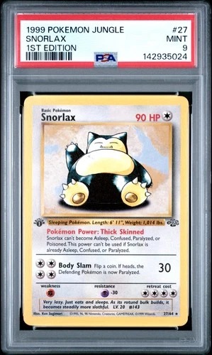 1999 POKEMON JUNGLE 1ST ED #27 SNORLAX PSA 9