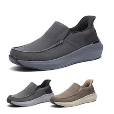 Men's Hands Free Slip on Loafers Casual Sneakers Canvas Pull-On Walking Shoes