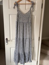 Sézane Phily sleeveless maxi dress blue and white floral Size 16 cottagecore