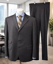 TM Lewin Two Piece Suit Mens 42R W36 Dark Grey Wool Business Super Merino 110s