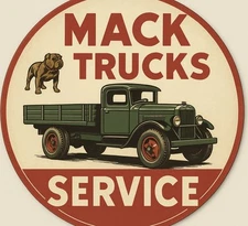 Retro Style Mack Trucks Service  Quality Round  Garage Sign