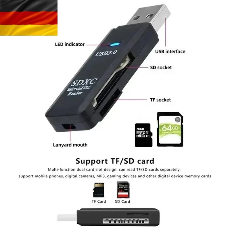 USB C USB3.0 Multi-Kartenleser, SD/TF/CF/Micro SD/XD/MS 7 In 1 - Foto 6