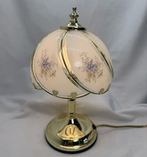 Vintage 1997 11 1/2 Glass 3 Way Touch Lamp Swoop Blue Flower Glass Panels