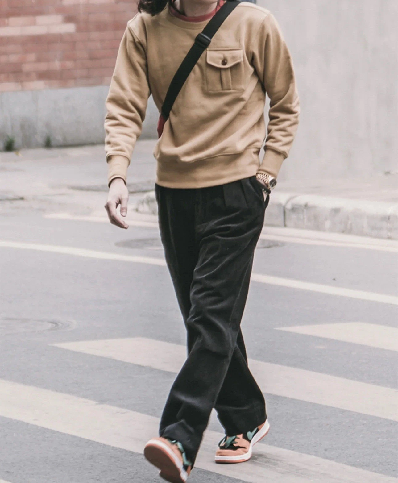 NON STOCK Corduroy Pants Men Pleated Casual Trousers Loose Workwear Pant L