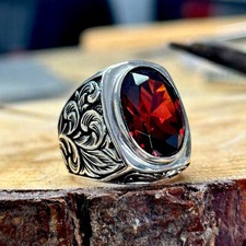 925 Silver Ruby Stone Red Stone Men Handmade Ring