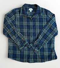 LL Bean Women's Flannel Shirt Relaxed Fit Scotch Plaid Green Blue Sz XL