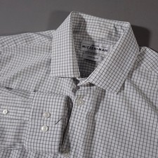 Mizzen Main Dress Shirt Mens Large White Navy Leeward Trim Fit L-6005 Check