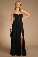 Lulus Remember This Moment Rhinestone Strapless Maxi Dress Black Large