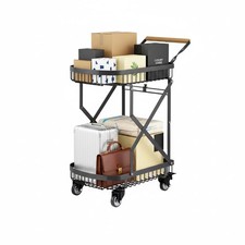 2-Tier Storage Cart with Wheels, Heavy Duty Folding Rolling Cart,110lbs Capac...