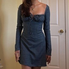 HOUSE OF CB 'Malika' Blue Tartan Corset Mini Dress NWOT size s regular cup