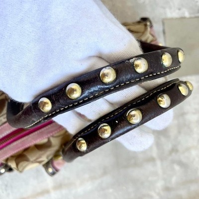 COACH Soho Signature Handbag Mini Boston Bag Turnlock Pink Beige