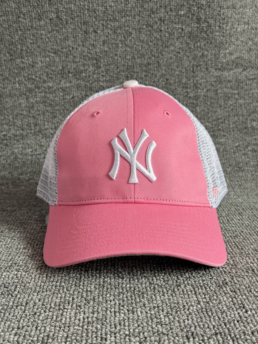 '47 Brand New York Yankees MLB Trucker Snapback Hat Pink White Mesh Back Cap