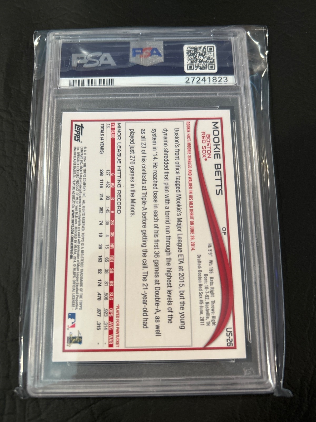2014 TOPPS UPDATE BATTING #US26 MOOKIE BETTS RC PSA 10 view 2