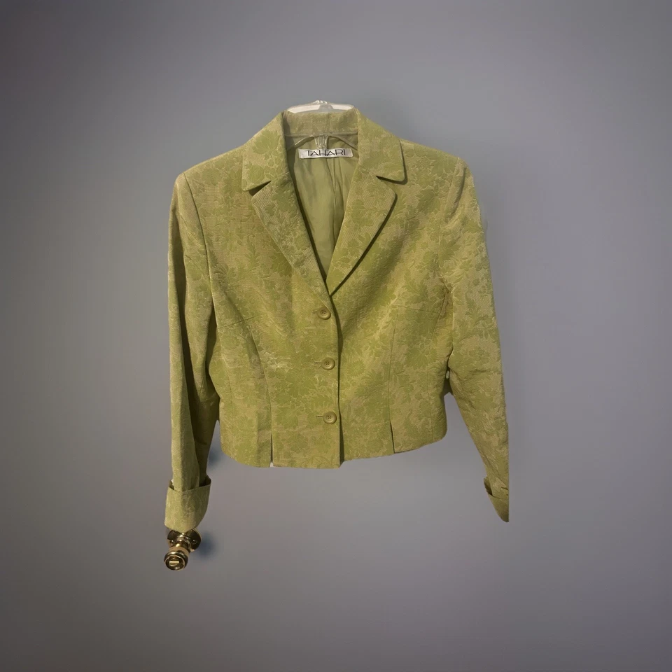 Tahari женщин зеленый цветочный Jacjuard блейзер куртка карьера нарядный работы износ Sz 6 - Изображение 2 из 4