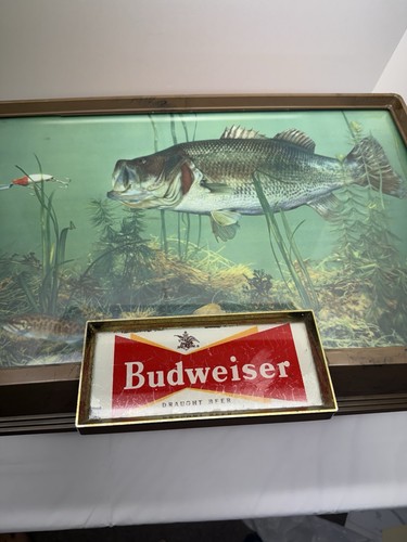 Insegna pubblicitaria vintage anni 50 BUDWEISER LIGHT-UP LARGEMOUTH BASS funzionante. Rara Clr - Foto 8 di 22