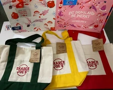Trader Joe’s Mini Canvas Tote Bags Set Of 3 And Holiday Reusable Gift Bags