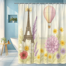 Floral Paris Eiffel Tower Shower Curtain - Colorful Flower Design