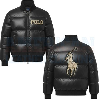 Polo Ralph Lauren Men s Black Leather Puffer Bomber Jacket Genuine Cowhide Skin