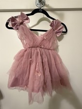 Girls Formal Dress Rose Pink Tutu Tulle With Bows and Butterflies Layered SZ 80