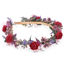 Women's Red Flower Crown Headband - Lace and Foam Hairband with Rose Floral Deco