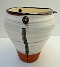 AUSTRALIAN POTTERY SIGNED JANE SAWYER CERAMIC HAND PAINTED CANISTER POT VASE
