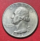 1937 Choice Uncirculated US Washington SILVER Quarter! Philadelphia Mint! Coin!