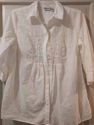 Chicos Womens White Cotton Button Up, Boho style, Embroidered, 12-14