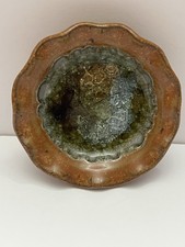Pottery Tricket Dish With Sculpted Edge And Multi Color Design