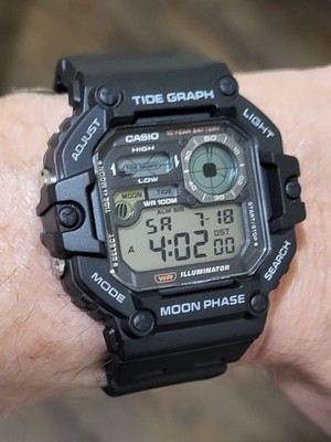 Casio WS-1700H-1AV, Moon/Tide Graph, 100 Meter WR, 10 Year Battery, 3 Alarms,NEW