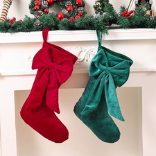 Bow Velvet Christmas Stocking Hanging Candy Bag Sock Santa Xmas Candy Gift Bag