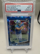2023 Donruss Optic Sam LaPorta Rookie RC Auto /15 Ice Lions Color Match PSA 9/10
