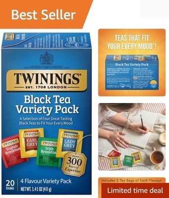 Variety Pack Black Tea Bags, 20 Count Pack of 1, Includes English Breakfast, ...