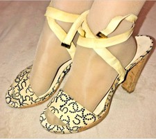 Chanel 5 Cloth Crazy CC Logo Slide Wrap Up Cork Heel CC Heel Sandals SZ 41