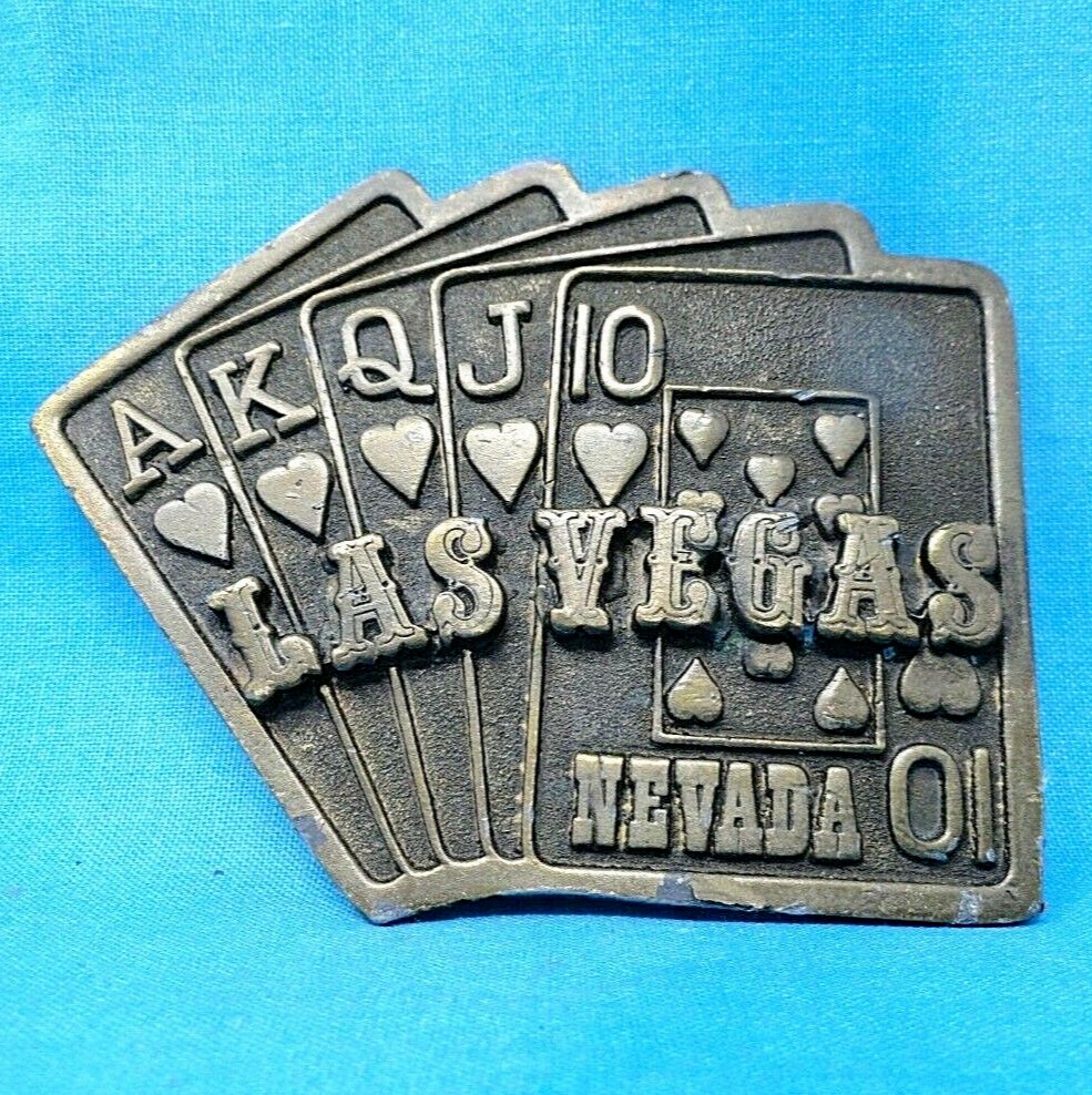 Las Vegas Nevada Belt Buckle Gambler Royal Flush Vtg … Gem
