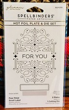 Spellbinders Glimmer Hot Foil Plate Die Set Four Petal Scroll Label GLP-370