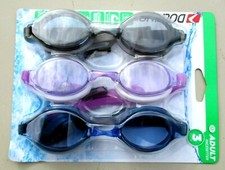 3 pack Dolfino Pacesetter Silicone Swim Goggles ADULT sz ages 12 UV Protection